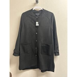 NWT Ace Ivy Women’s Snap Up Black Faux Suede Trench Coat Jacket size XL $158